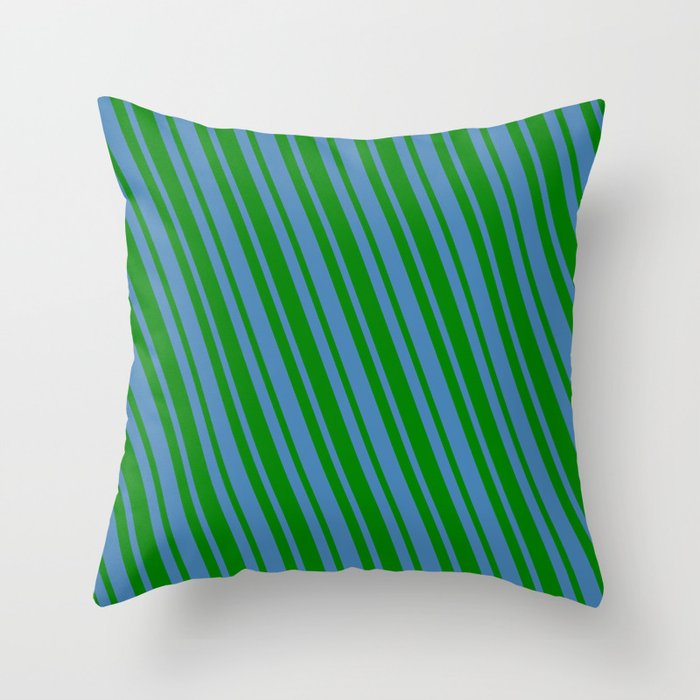 Blue and Green Colored Lines Pattern Throw Pillow