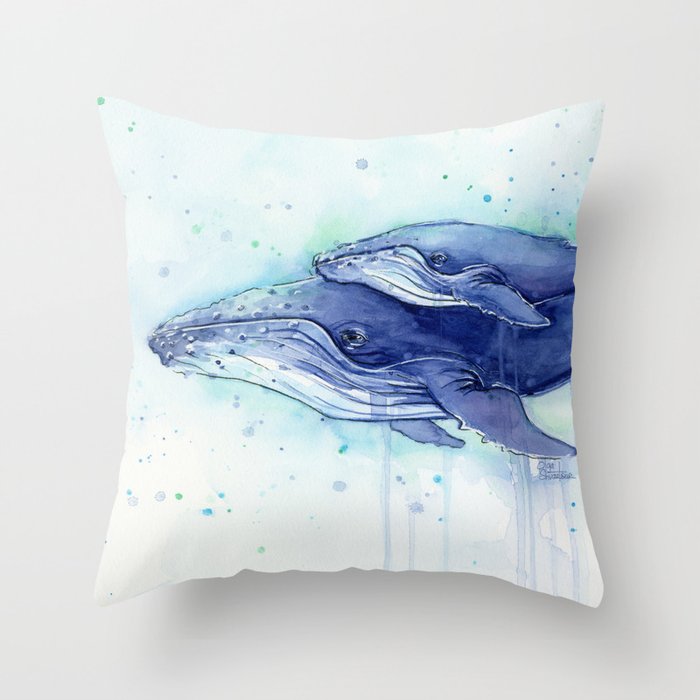 Humpback Whale Watercolor Mom And Baby Painting Whales Sea Creatures Throw Pillow By Olechka Society6