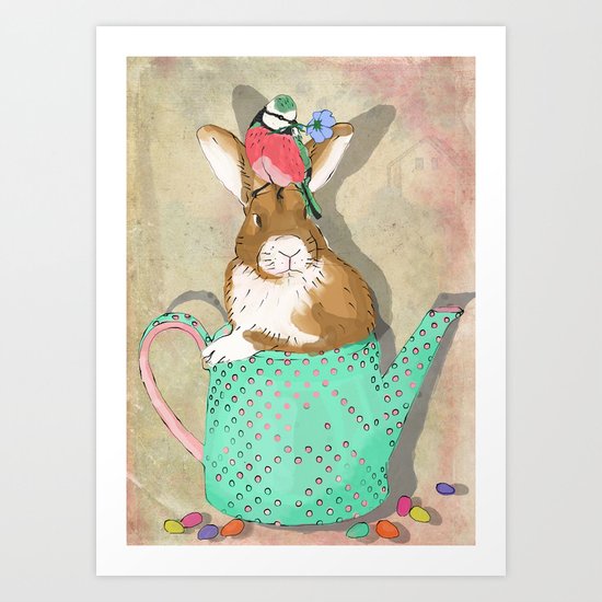 bunny in the teapot Art Print