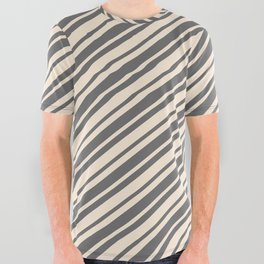 [ Thumbnail: Beige and Dim Gray Colored Lines/Stripes Pattern All Over Graphic Tee ]