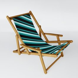 [ Thumbnail: Turquoise, Teal & Black Colored Pattern of Stripes Sling Chair ]