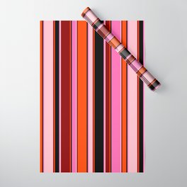 [ Thumbnail: Eye-catching Hot Pink, Black, Red, Dark Red, and Pink Colored Stripes/Lines Pattern Wrapping Paper ]