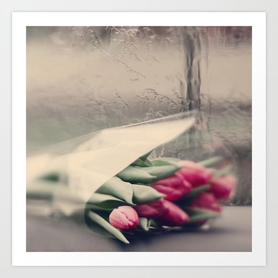 tulips on a rainy day Art Print