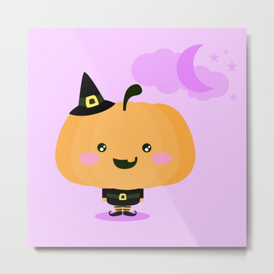 Halloween pumpkin in witch costume Metal Print