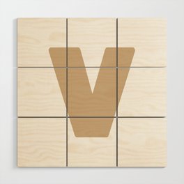 V (Tan & White Letter) Wood Wall Art