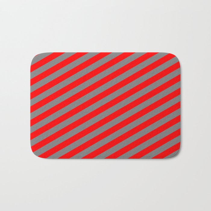 Gray and Red Colored Lined/Striped Pattern Bath Mat
