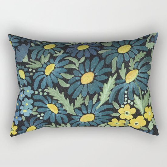 Watercolor . Blue daisies . Rectangular Pillow