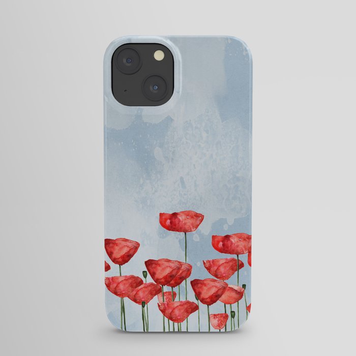 Poppyfield poppies poppy blue sky - watercolor artwork iPhone Case