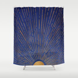 Twilight Blue and Metallic Gold Sunrise Shower Curtain