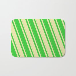 [ Thumbnail: Lime Green and Pale Goldenrod Colored Stripes Pattern Bath Mat ]