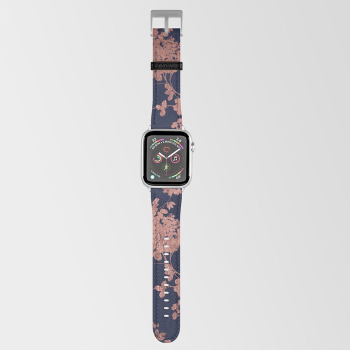 Modern elegant navy blue faux rose gold floral Apple Watch Band