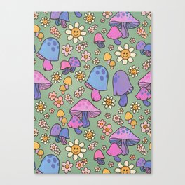 happy daisy mushroom field  Canvas Print