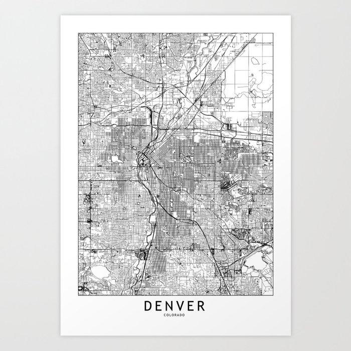 Denver White Map Art Print