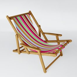 [ Thumbnail: Eye-catching Deep Pink, Light Green, Chocolate, Light Blue & Dark Red Colored Lines/Stripes Pattern Sling Chair ]