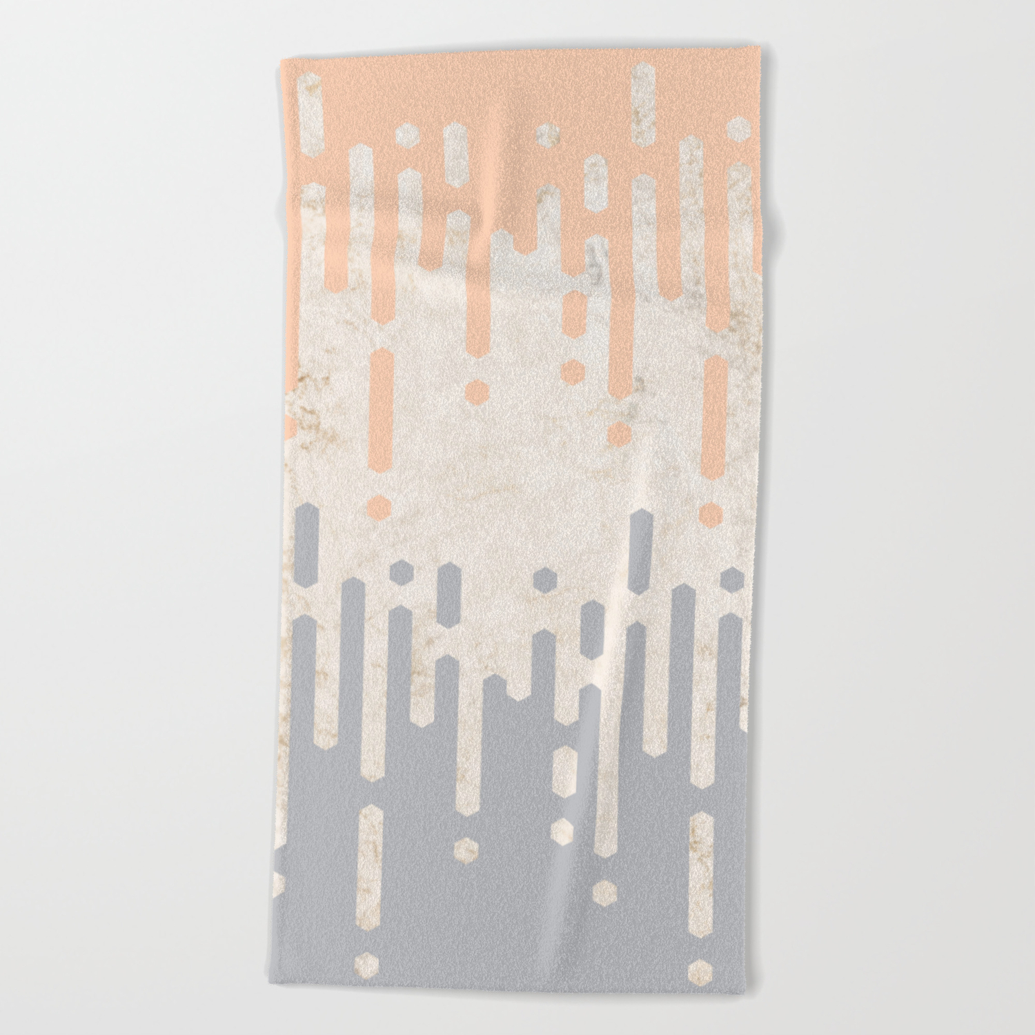 Marble And Geometric Diamond Drips In Grey And Peach Beach Towel By Amanda B Society6