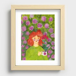 Woman with Flowertea Recessed Framed Print