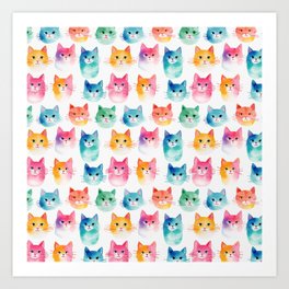 Watercolor Cats Pattern Art Print