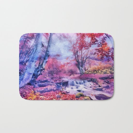 Waterfall in colorful autumn forest Bath Mat