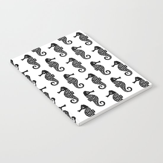 Seahorses black and white minimal pattern print hand drawn nature children kids painting cute animal Notebook
