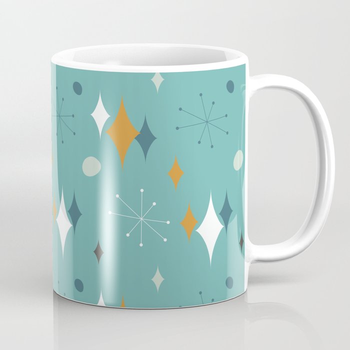 Starburst Mid Century Modern Pattern in Orange, Teal and Aqua 2 Coffee Mug