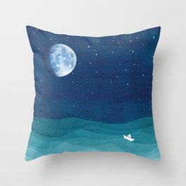 Moon Phase, teal watercolor Throw Pillow