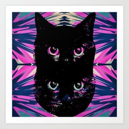 Double Black Cat Art Print