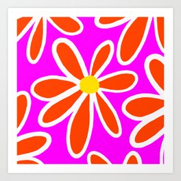 Large Orange Daisy Petals Pink Lilac Background Retro Mood #decor #society6 #buyart Art Print