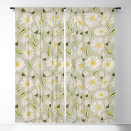 White Daisies with cream background Blackout Curtain