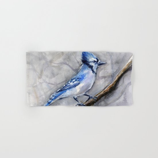 Blue Jay Watercolor Bird Hand & Bath Towel