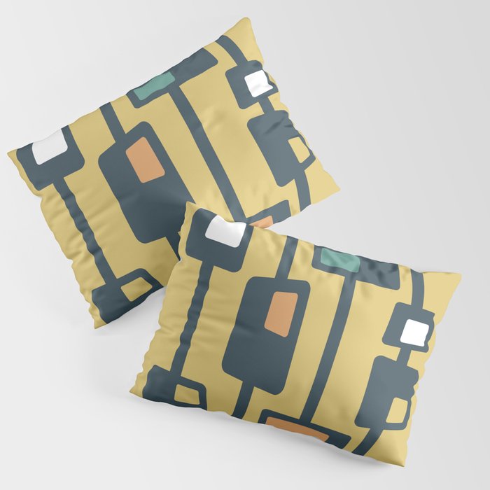 Mid Century Funky Blocks in Charcoal and Yellow Pillow Sham