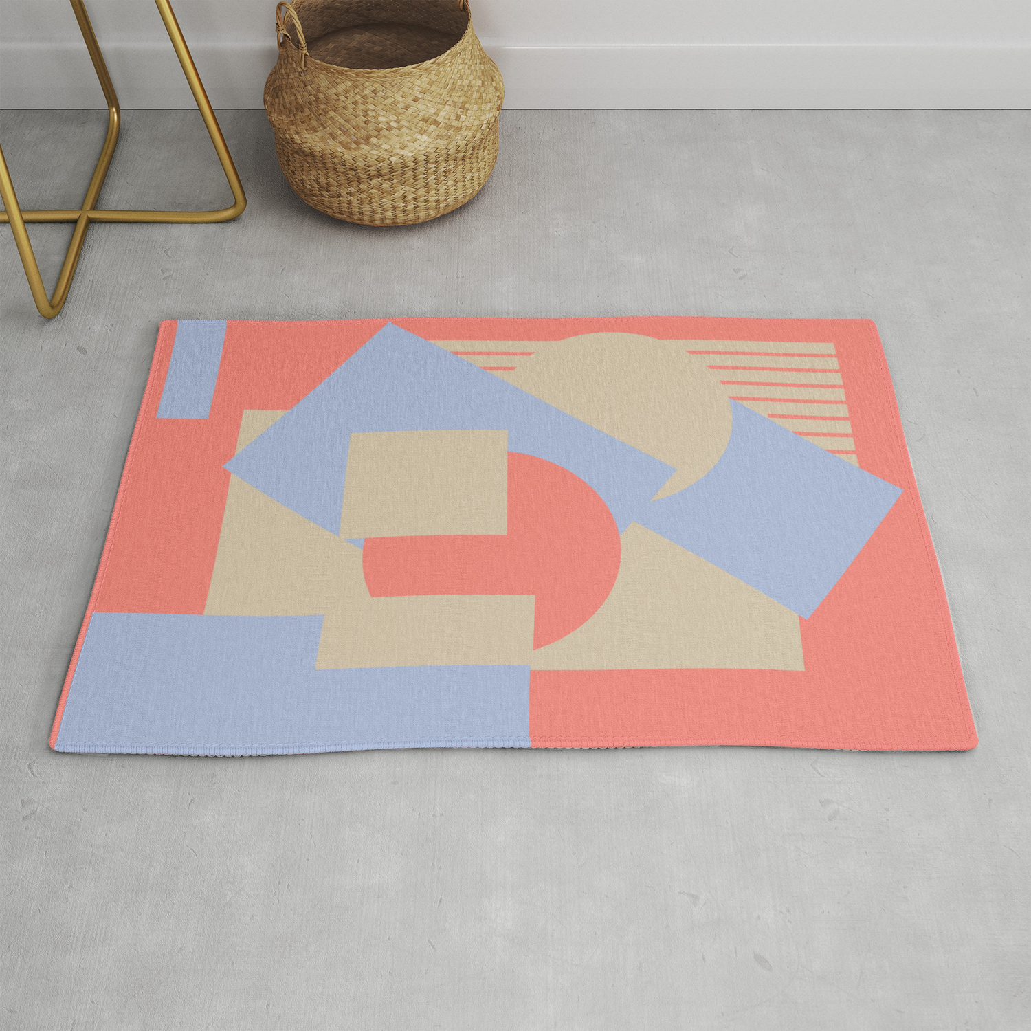 Geometrical Abstract Art Deco Mash Up Coral Sapphire Rug By