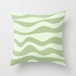 Groovy Retro Waves - Light Green Throw Pillow