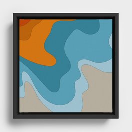 Liquid - Colorful Retro Fluid Summer Vibes Beach Design Rainbow Pattern in Blue and Orange Framed Canvas