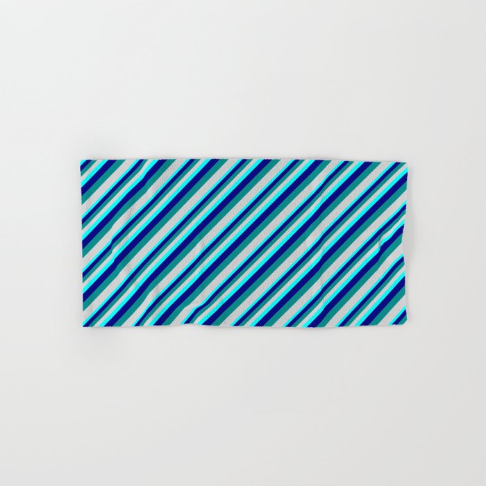 Aqua, Blue, Dark Cyan, and Light Gray Colored Lined/Striped Pattern Hand & Bath Towel