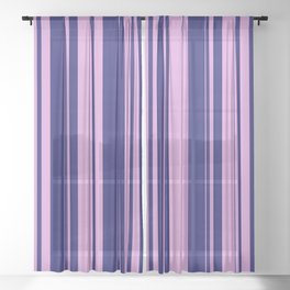 [ Thumbnail: Midnight Blue and Plum Colored Striped/Lined Pattern Sheer Curtain ]