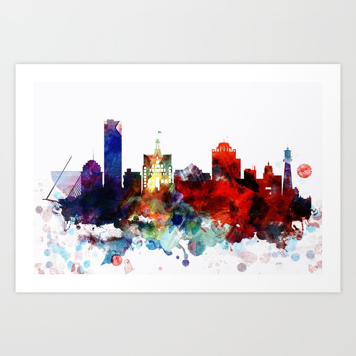 Colorful Milwaukee watercolor skyline Art Print