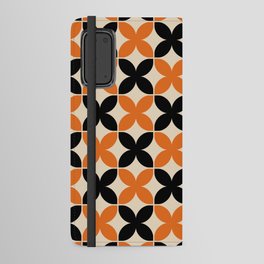 Geometric Flower Pattern 934 Orange Black and Beige Android Wallet Case