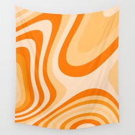 Orange and Cream Abstract Liquid Grooves Wall Tapestry