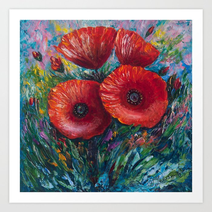 Bold and Expressive: Red Poppies Oil Painting with a Palette Knife Art Print