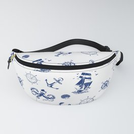 Blue Silhouettes Of Vintage Nautical Pattern Fanny Pack