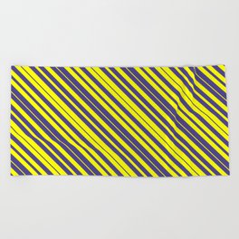 [ Thumbnail: Yellow & Dark Slate Blue Colored Lines/Stripes Pattern Beach Towel ]