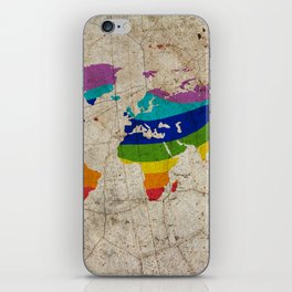Rainbow color painted world map on dirty old grunge cement wall iPhone Skin