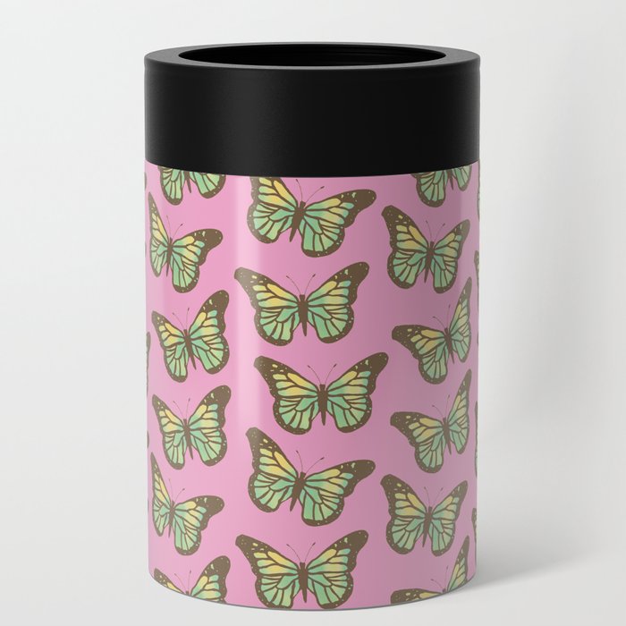 Colorful Butterflies Pattern on Pink Background Can Cooler