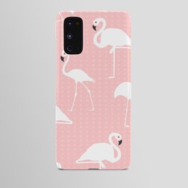 Tropical Bird Flamingos seamless pattern - White with doted background Android Case