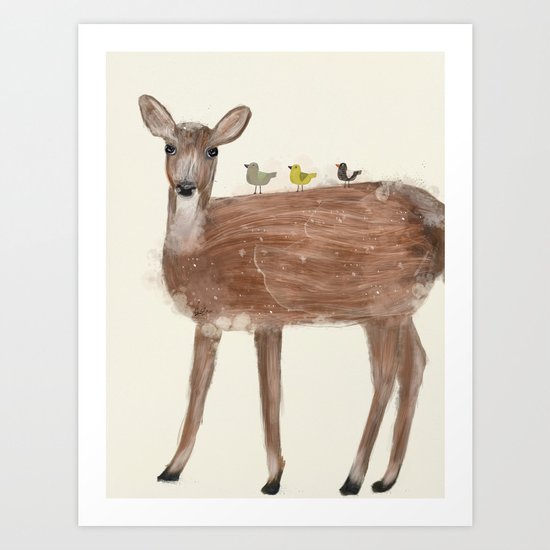 little deer and birds Art Print