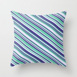 [ Thumbnail: Aquamarine, Lavender & Dark Slate Blue Colored Lined/Striped Pattern Throw Pillow ]