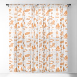 Orange Summer Beach Elements Pattern Sheer Curtain