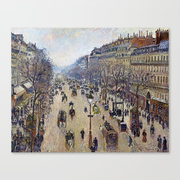 Boulevard Montmartre, morning, cloudy weather by Camille Pissarro Canvas Print