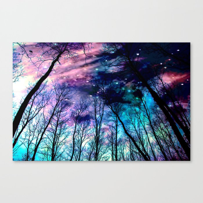 Black Trees Colorful SpacE Canvas Print