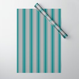 [ Thumbnail: Dark Grey & Teal Colored Striped Pattern Wrapping Paper ]
